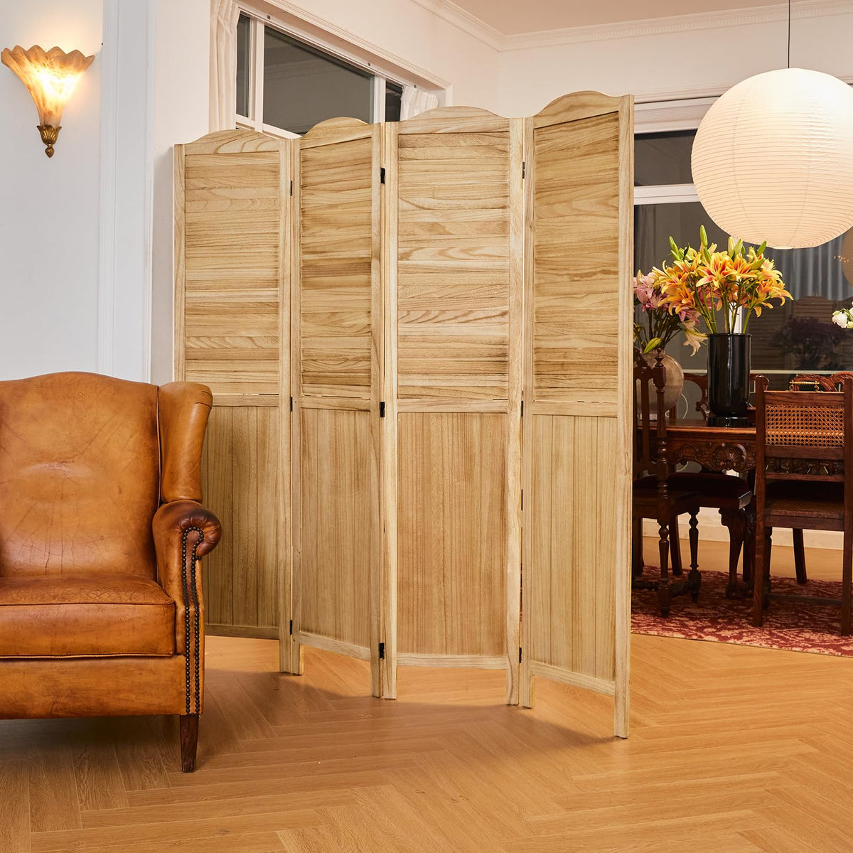 Room Dividers, 5.75Ft Individual Privacy Screens Foldable Wooden Louver & MDF Stable Wall Divider Bedroom, 4 Panels