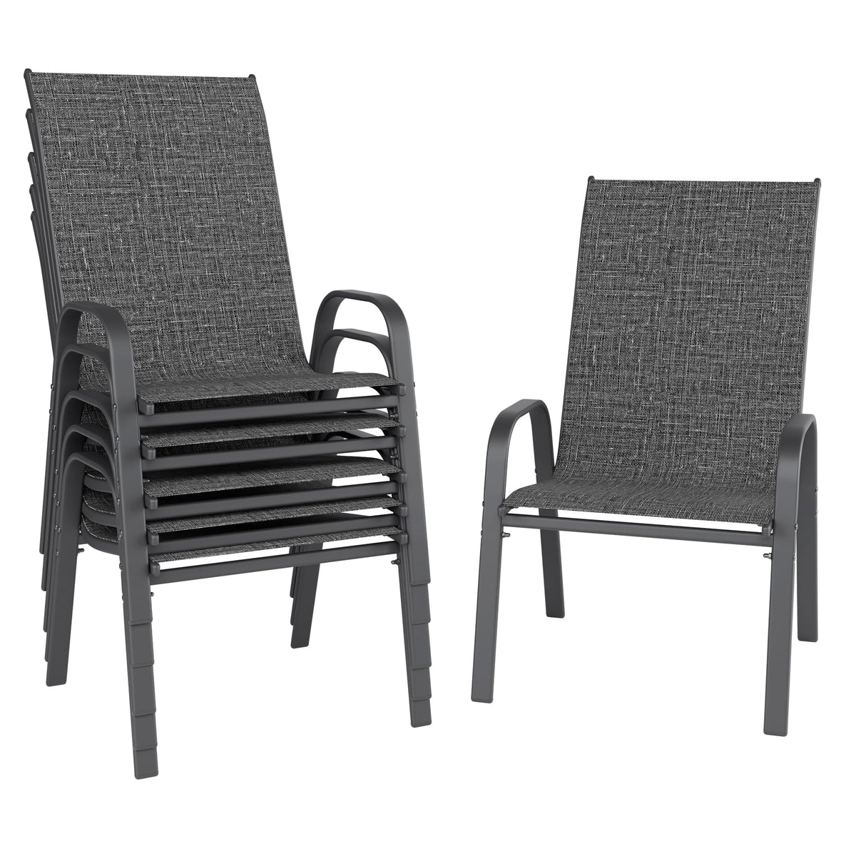 Patio Chairs Set of 6, Stackable Outdoor Dining Chairs for All Weather, Metal Modern Outside Furniture Chair for Pool