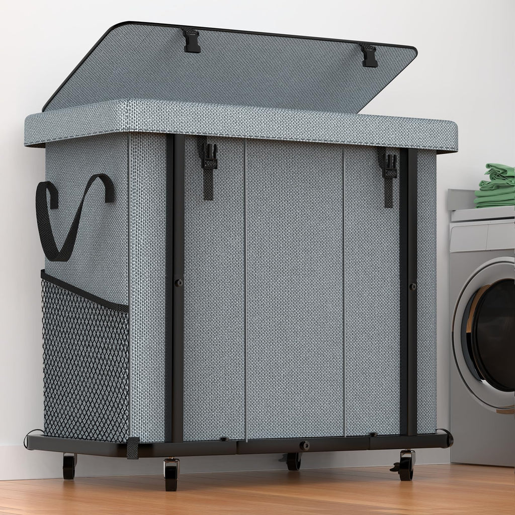Basket with Lid,230L Rolling Laundry Hamper with Wheels,Grey