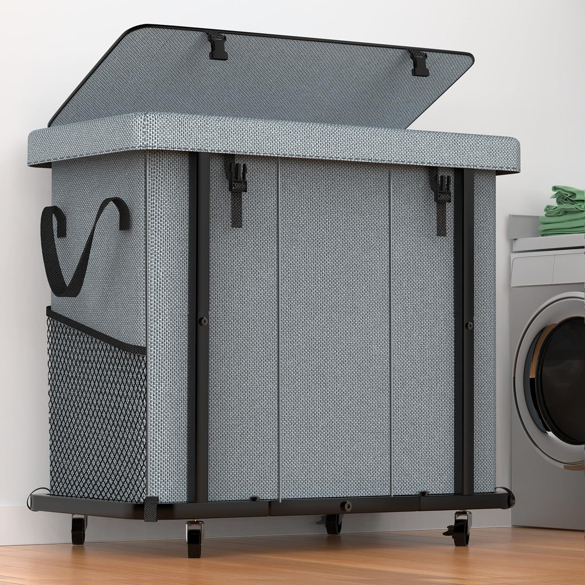 Basket with Lid,230L Rolling Laundry Hamper with Wheels,Grey