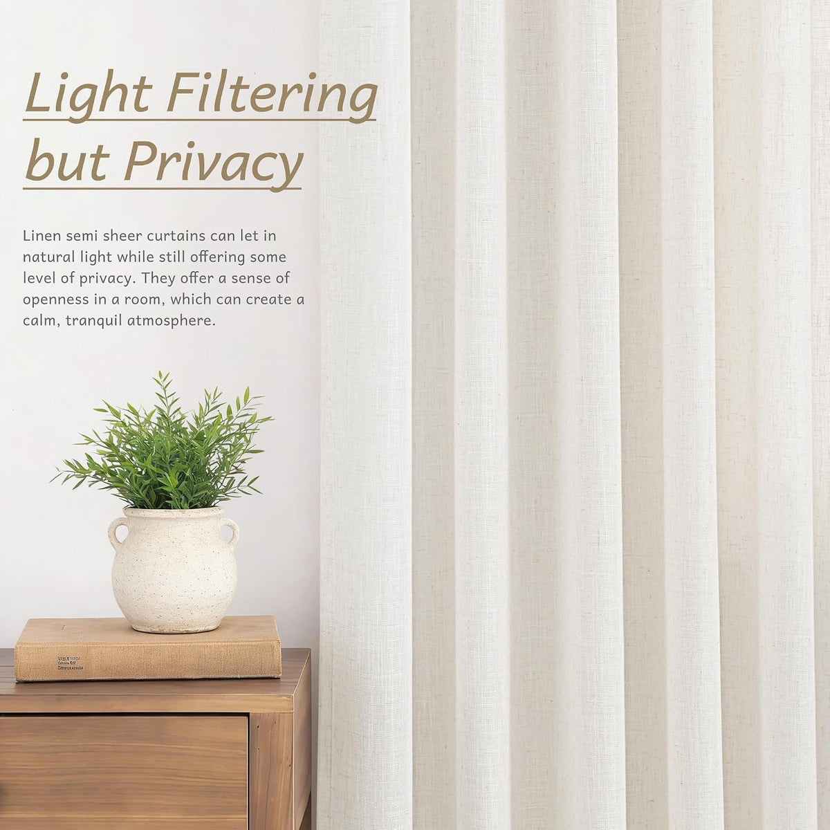 Triple Pinch Pleated Linen Curtains 2 Panels Set Track System Curtains Neutral Modern Farmhouse Light