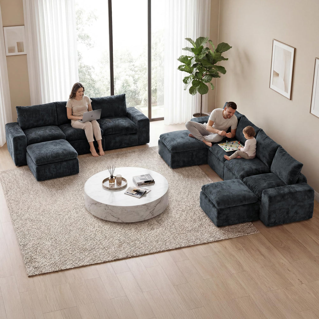 157" U Shaped Modular Sectional Sofa, 10 Seat Cloud Couch, Grey