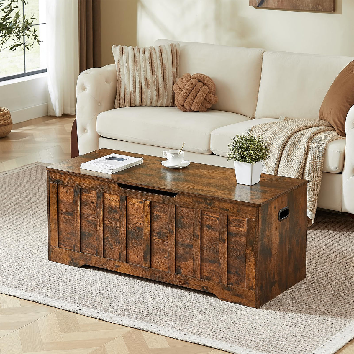 47.2"Storage Chest, 19"Extra-Deep Storage Bench, 72 Gal, Rustic Brown