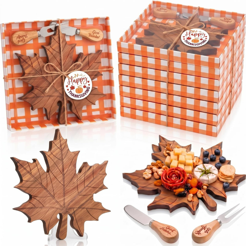 12 Sets Fall Maple Leaf Mini Charcuterie Board Gift, 8.3 x 7.5 in
