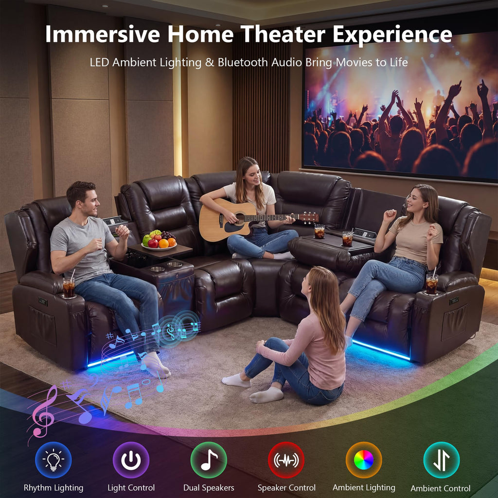 Power Loveseat Recliner Sofa, Adjustable Headrests & Lift-Top Table
