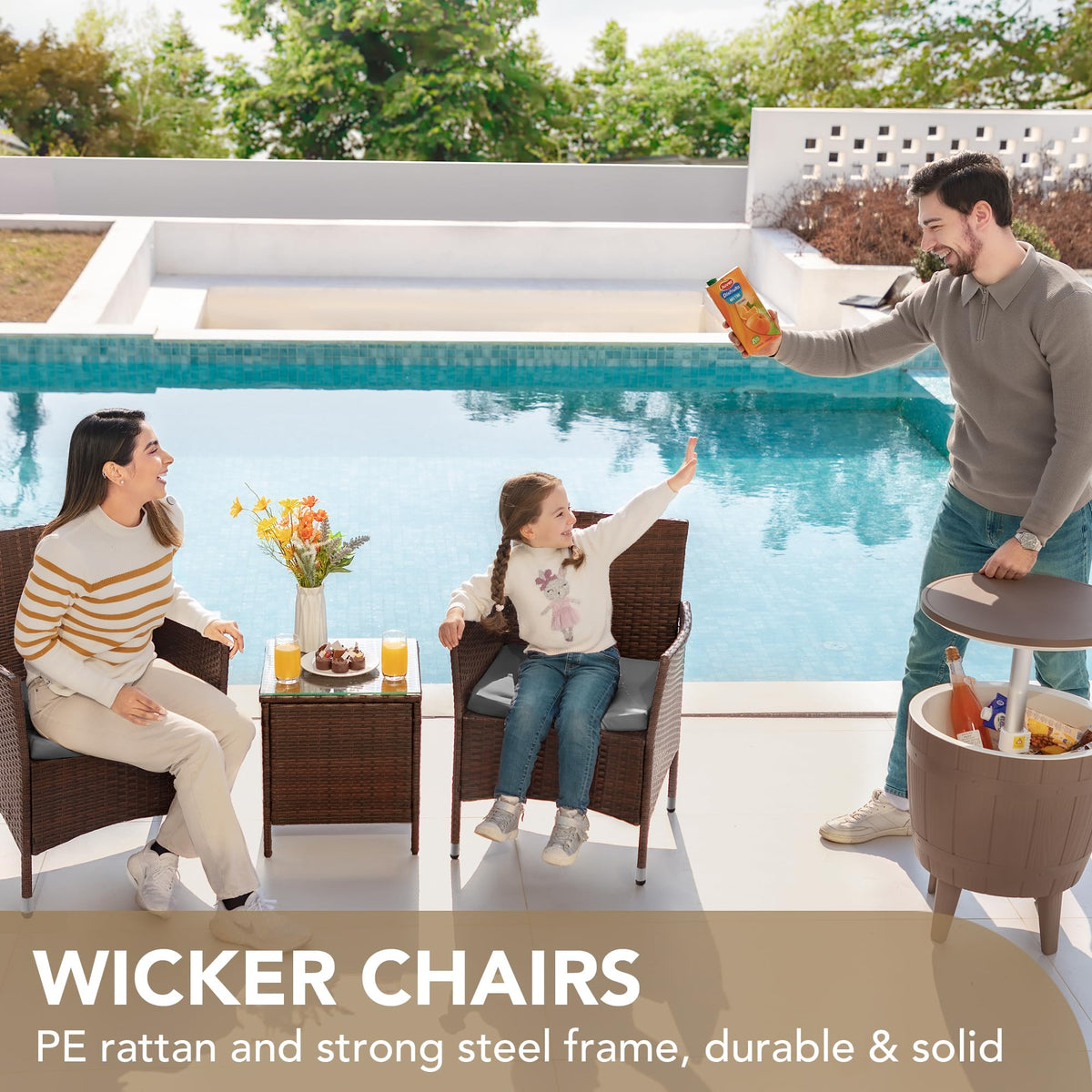 3 Piece Patio Furniture Set Outdoor Wicker Conversation (Grey)