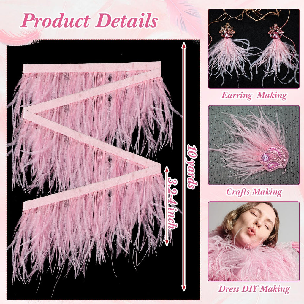 Ostrich Feathers Trims 3-4 Inch Feathers Fringe, Pink - 10 Yards