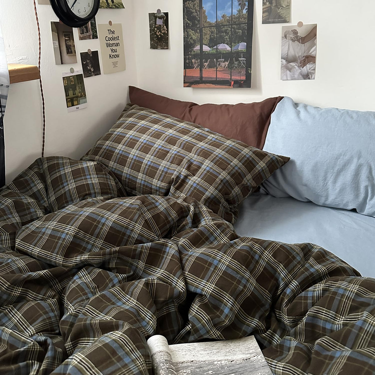 Vintage Buffalo Plaid Duvet Cover Set - 3 Piece Washed Cotton Bedding Set with Grid Pattern, Soft &