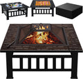 32-Inch Square Metal Fire Pit Table for Fires, Grilling, and Patio Use