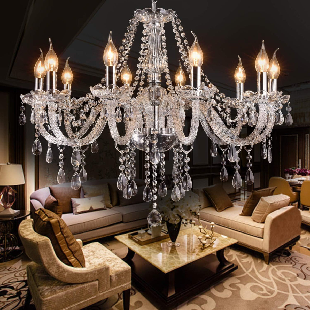 Ten-Light Modern K9 Crystal Glass Chandelier with Clear Drops