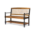 Eddie Indoor Farmhouse Acacia Wood Bench with Shelf, Teak and Black Finish