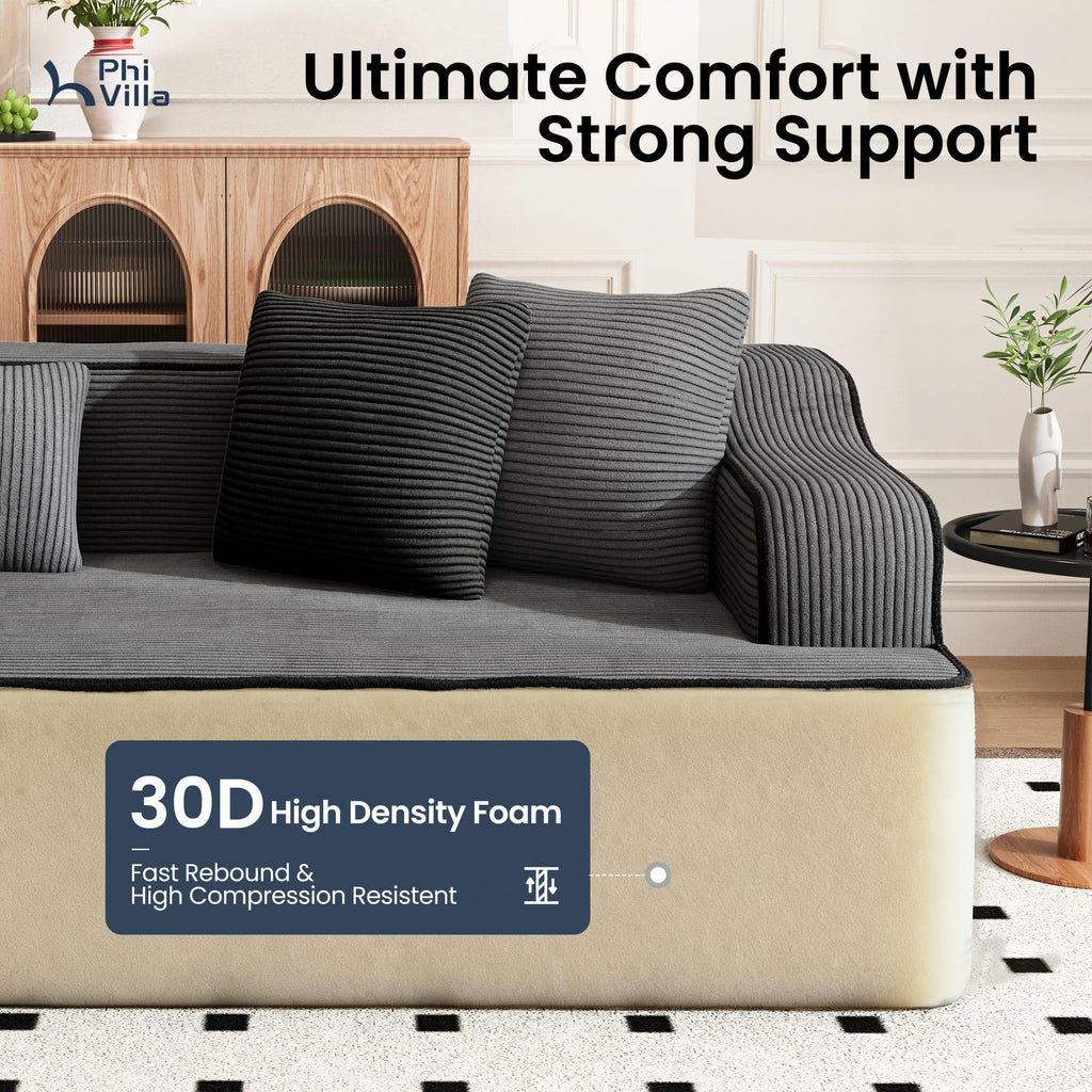 163" Cloud Sectional Boneless Couch, 7-Seat Grey