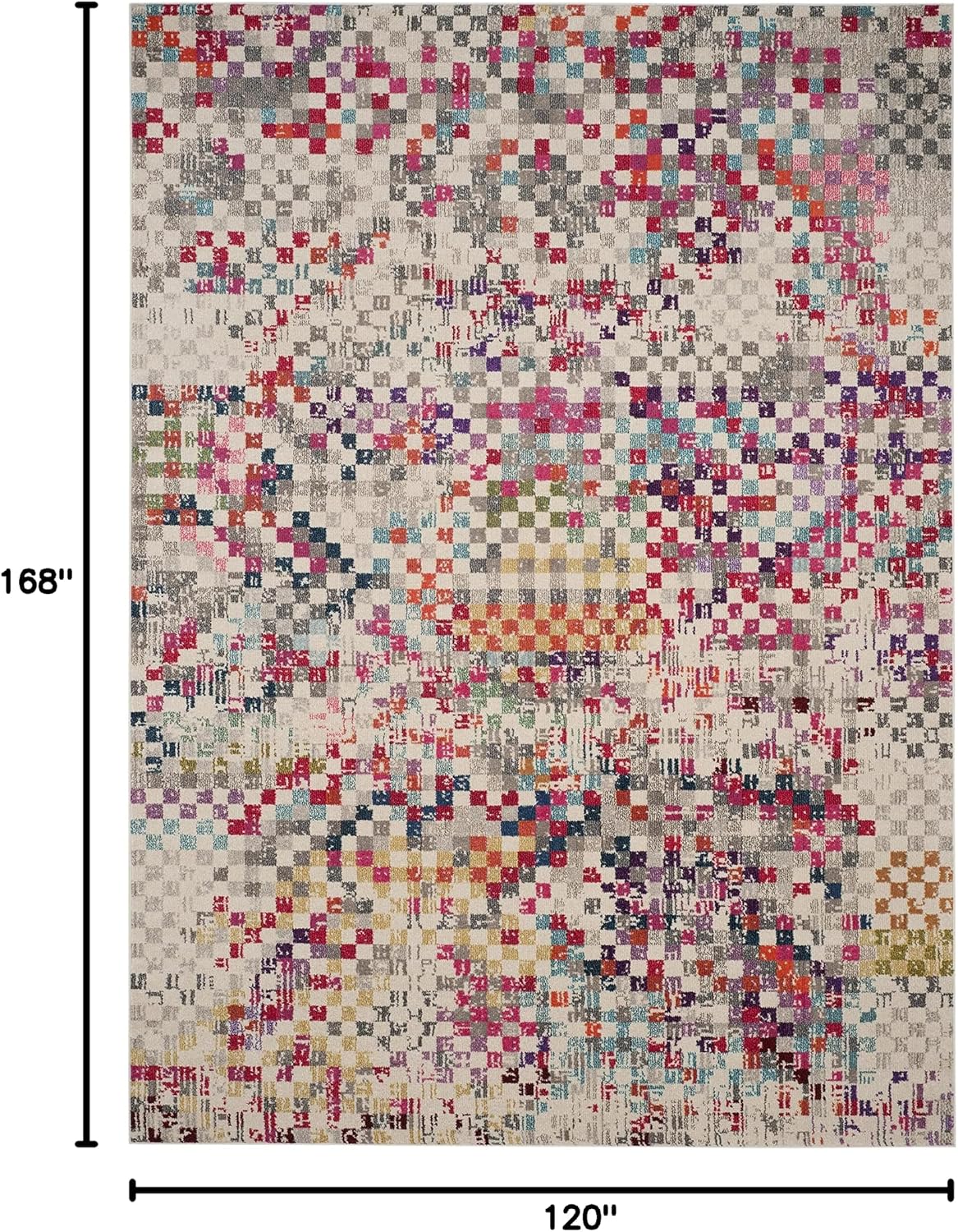 Monaco Collection Area Rug, Grey & Multi, Boho Pixel Abstract Design, Non-Shedding & Easy Care, Ideal for