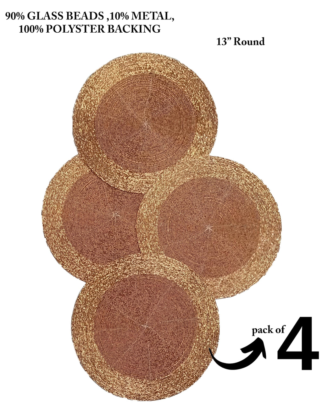 Beaded Round placemats Set of 4, 13 Inch Round Decorative Table Mats