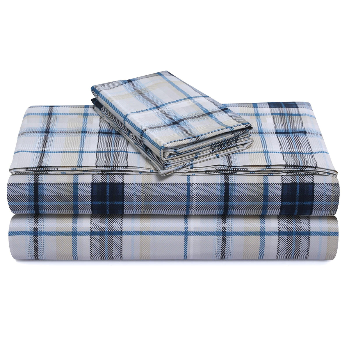 Cotton Percale Bed Sheet Set, Tribeca Plaid Multicolor