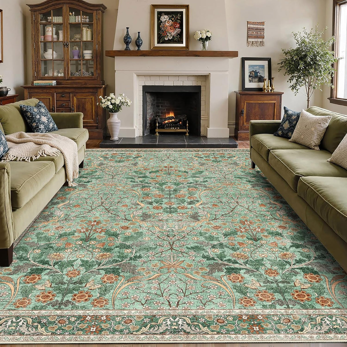 Washable Rug,Floral Area Rugs for Bathroom Entryway Entry Bedroom Bedside,Boho Front Door Mat Indoor Entrance Throw Carpet Botanical Vintage Non Slip Ultra-Thin