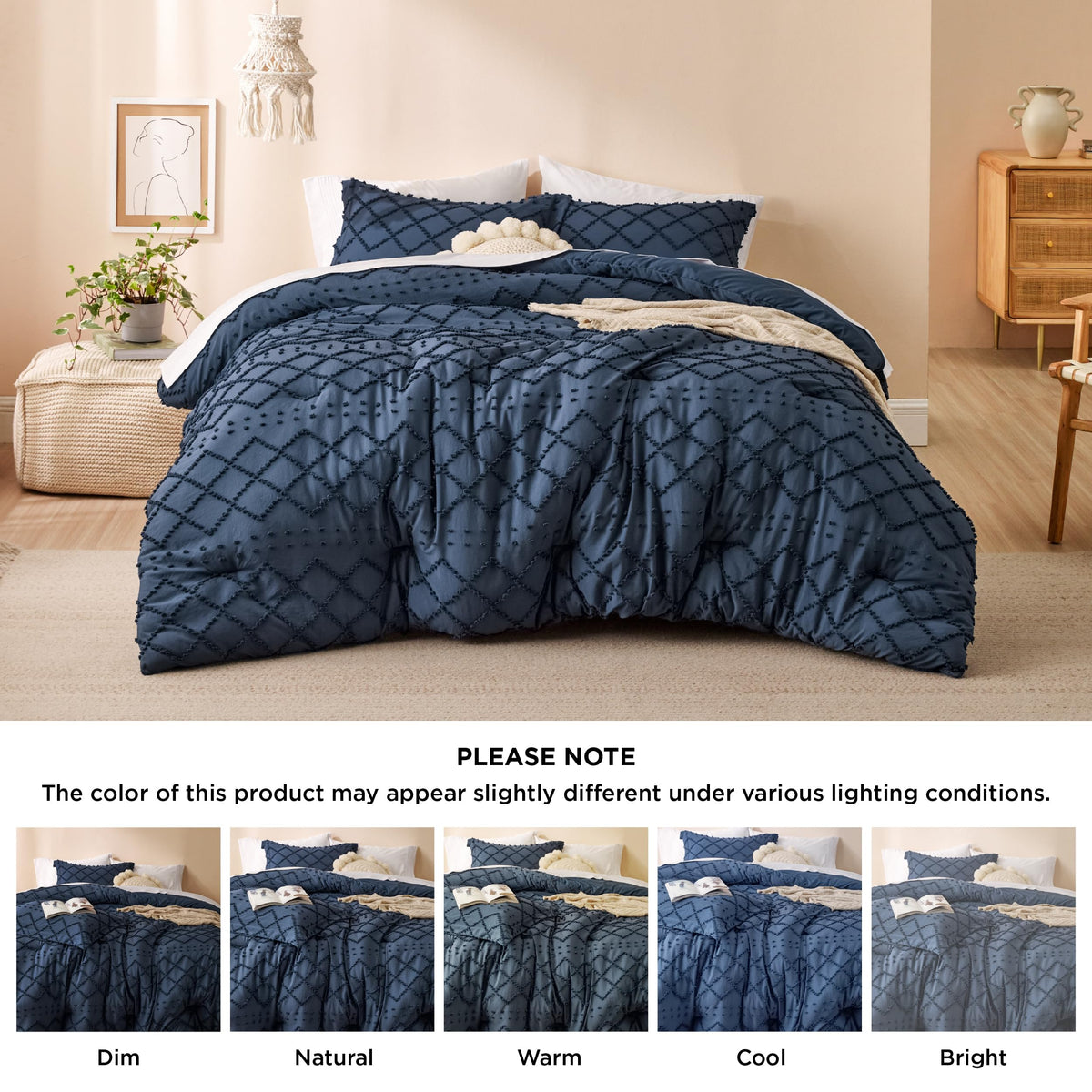 Boho Tufted Navy Comforter Set, Oversized
