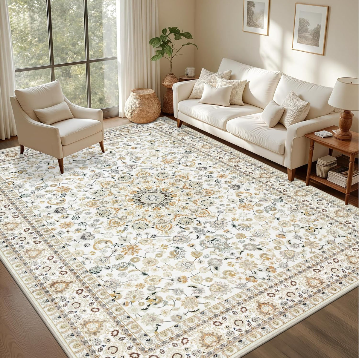 Area Rugs Living Room Rug: Washable Rug Soft Vintage Boho Carpet Indoor Floor Non-Slip Stain Resistant Large