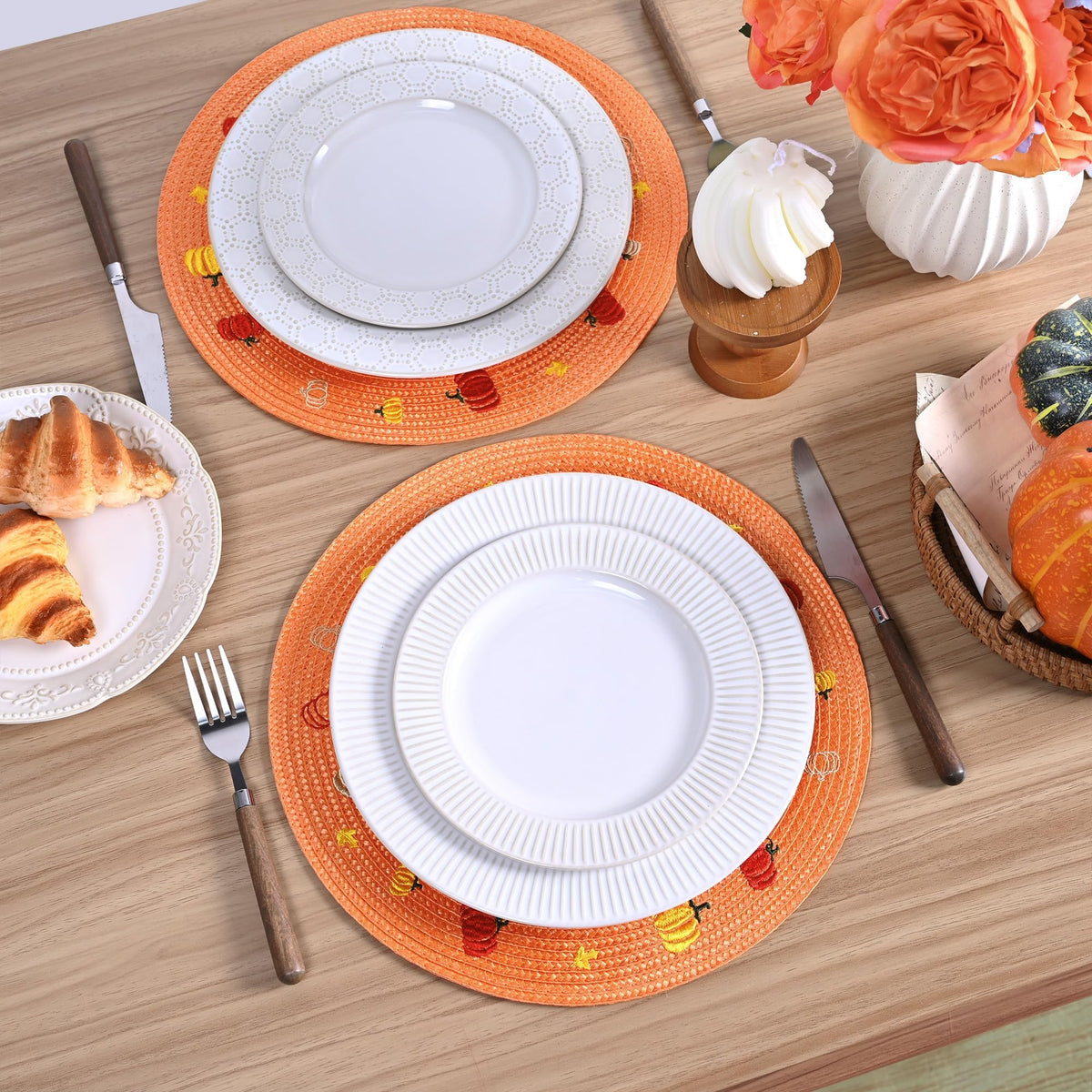 Orange Pumpkin Fall Placemats Set of 4 Round Table Mats