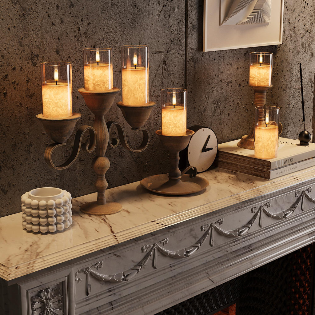 Ice Crystal Real Wax Glass Flameless Candles with Remote & Timer, Battery Operated Candles with Warm Flickering