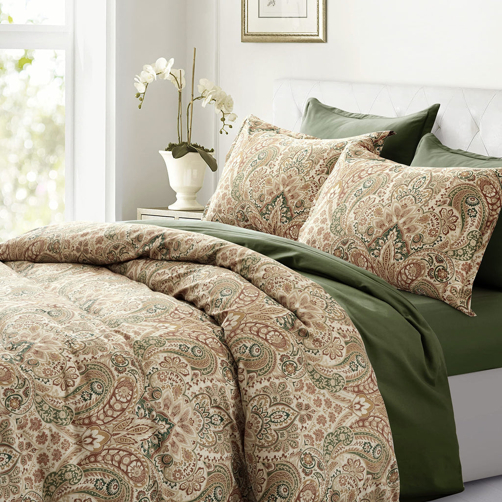 Boho Paisley Print Luxury Duvet Quilt Cover and Shams Bedding Set Bohemian Damask Medallion Egyptian Cotton