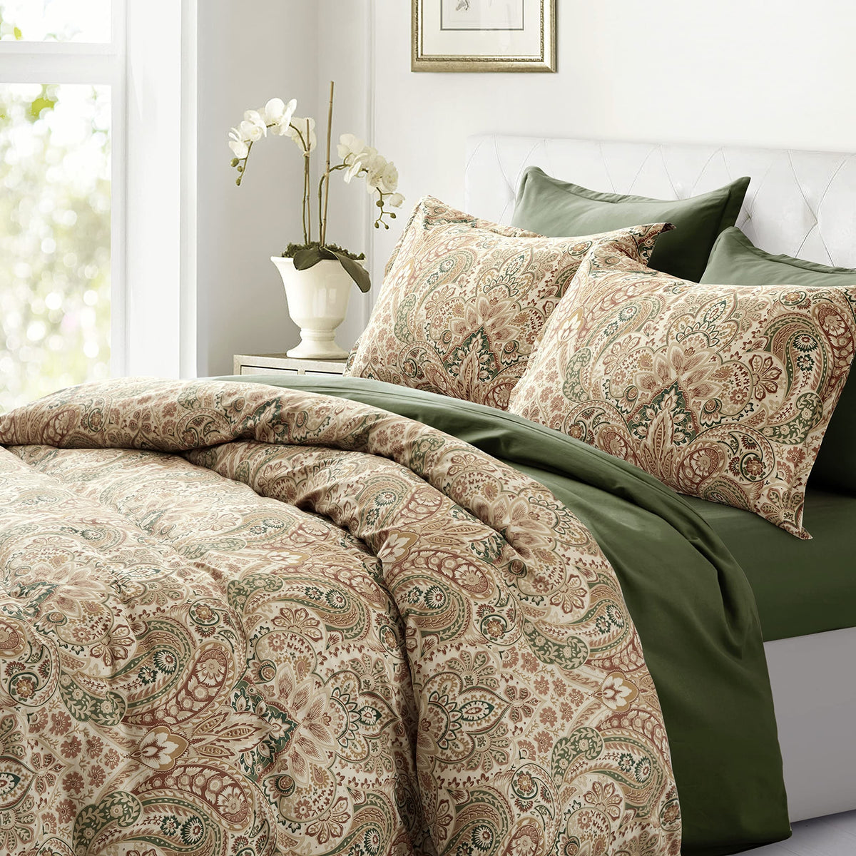 Boho Paisley Print Luxury Duvet Quilt Cover and Shams Bedding Set Bohemian Damask Medallion Egyptian Cotton