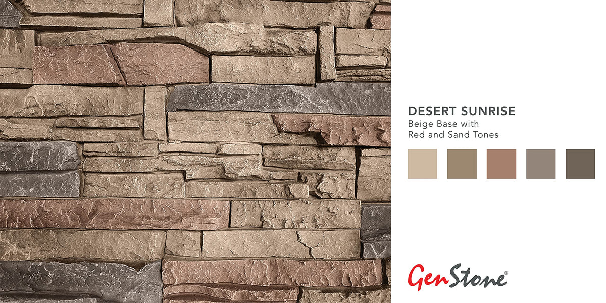 Faux Stacked Stone Left Corner Panel 12.5" x 11.25" in Desert Sunrise Color for Do It Yourself Friendly Home