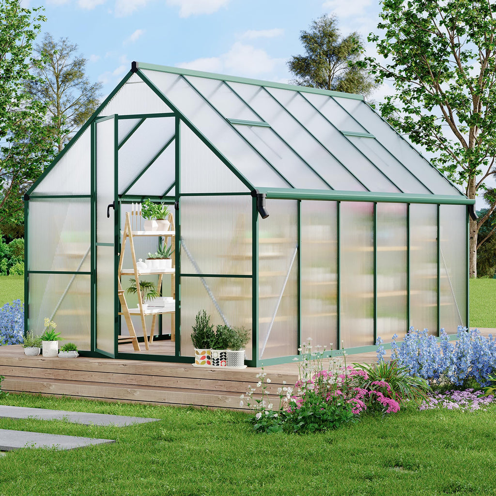8'X14' Aluminum-Framed Polycarbonate Greenhouse, Heavy Duty Polycarbonate Greenhouse with Quick Setup Structure and