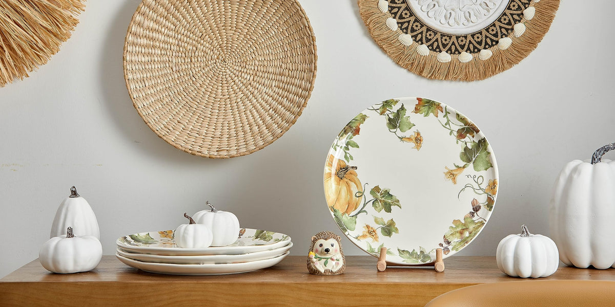 Woodland Critters Dinner Plates Set of 4, 11 Inch Large Ceramic Plates for Pasta, Steak, Stylish Serving Dishes