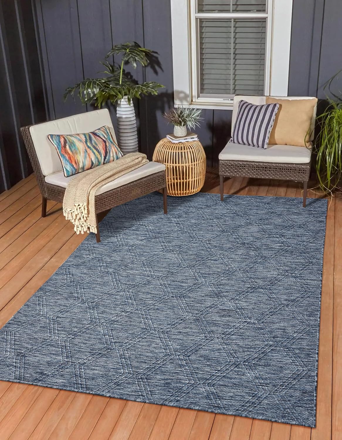 Darla Textured Foldable Indoor Outdoor Rug, Weather Resistant, Easy Clean, UV Resistant, Lightweight