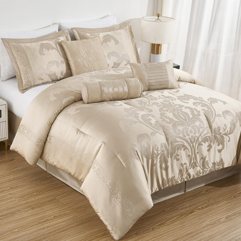 Royale 7-Piece Jacquard Floral Comforter Set, Champagne