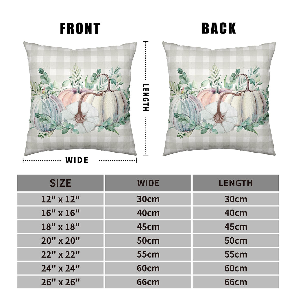 Fall Thanksgiving Pillow Covers 18x18 Set of 2 Watercolor Blue Pink Pumpkin Throw Pillow Covers Grey Plaid Autumn
