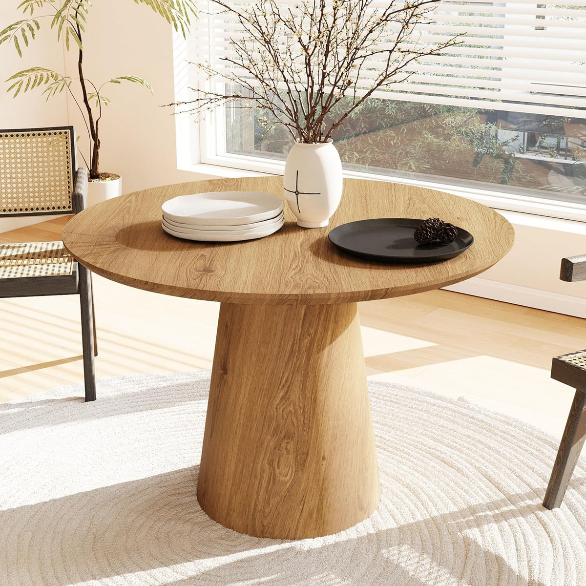 Wood Round Dining Table, 43" Round Pedestal Dining Table with Stable Base, Mid Century Modern Minimalist Circle