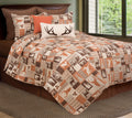 Rustic Buck Ridge Trail Cabin Lodge Deer Stag Pinecone Orange Brown Tan Bed 3-Piece Reversible Lightweight Quilt