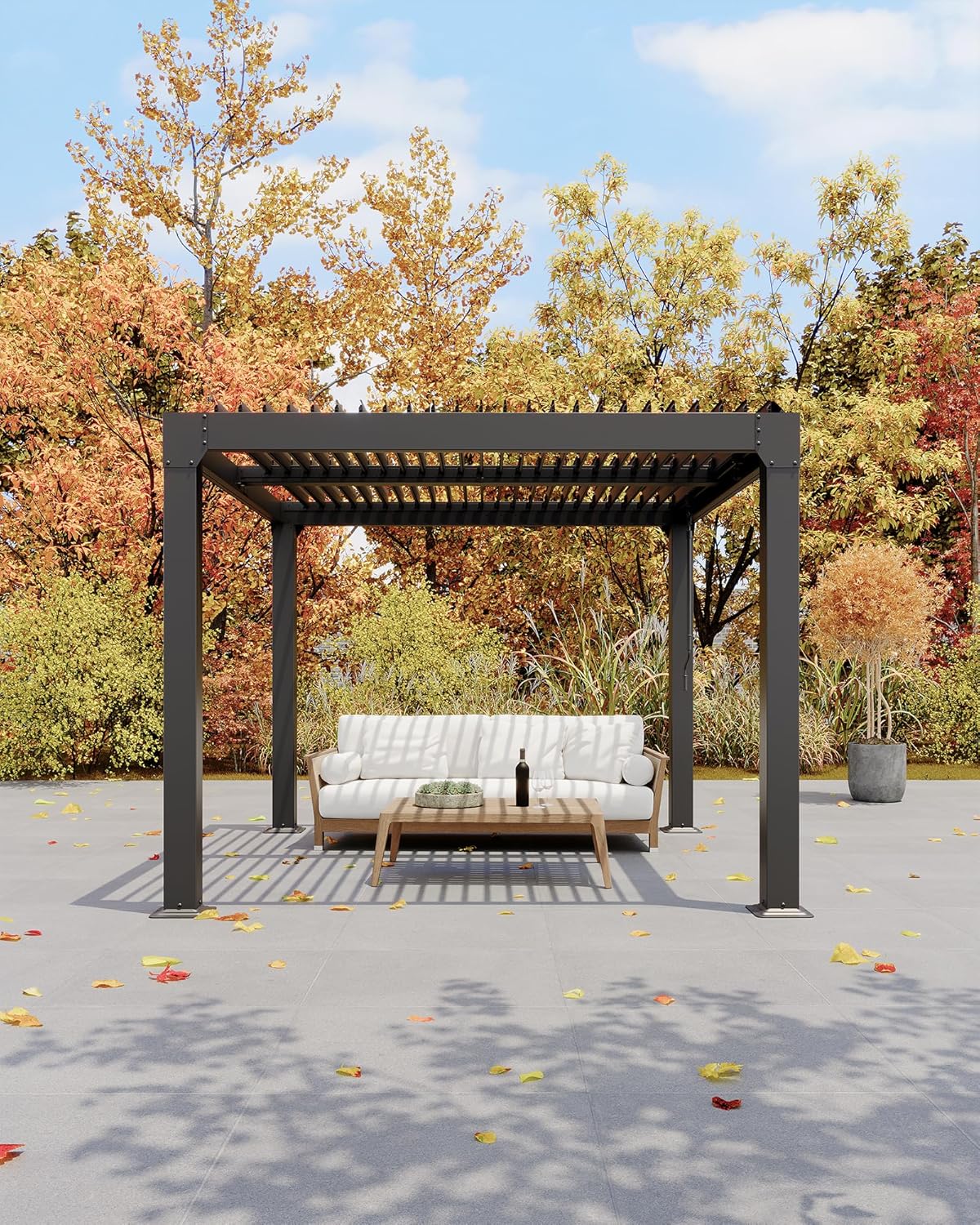 Louvered Pergola 10 ft x10', Outdoor Pergola with Adjustable Louvered Roof, Reinforced Aluminum Frame