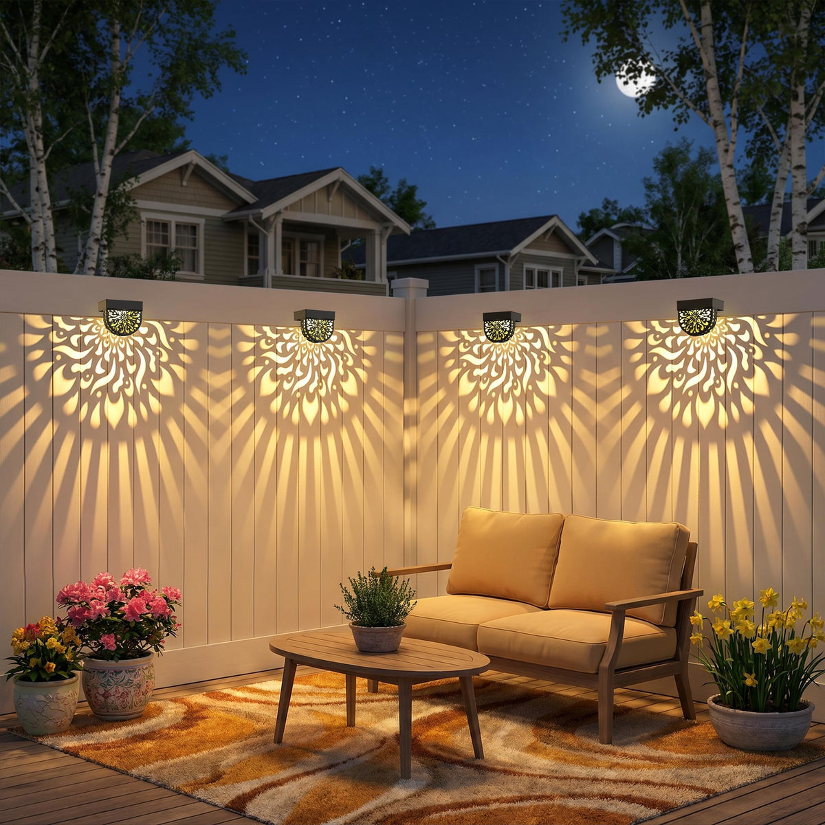 6 Pack Solar Fence Lights Wall lihgts Outdoor Decorations Solar Powered Step Deck Lights Warm Yellow Light Waterproof