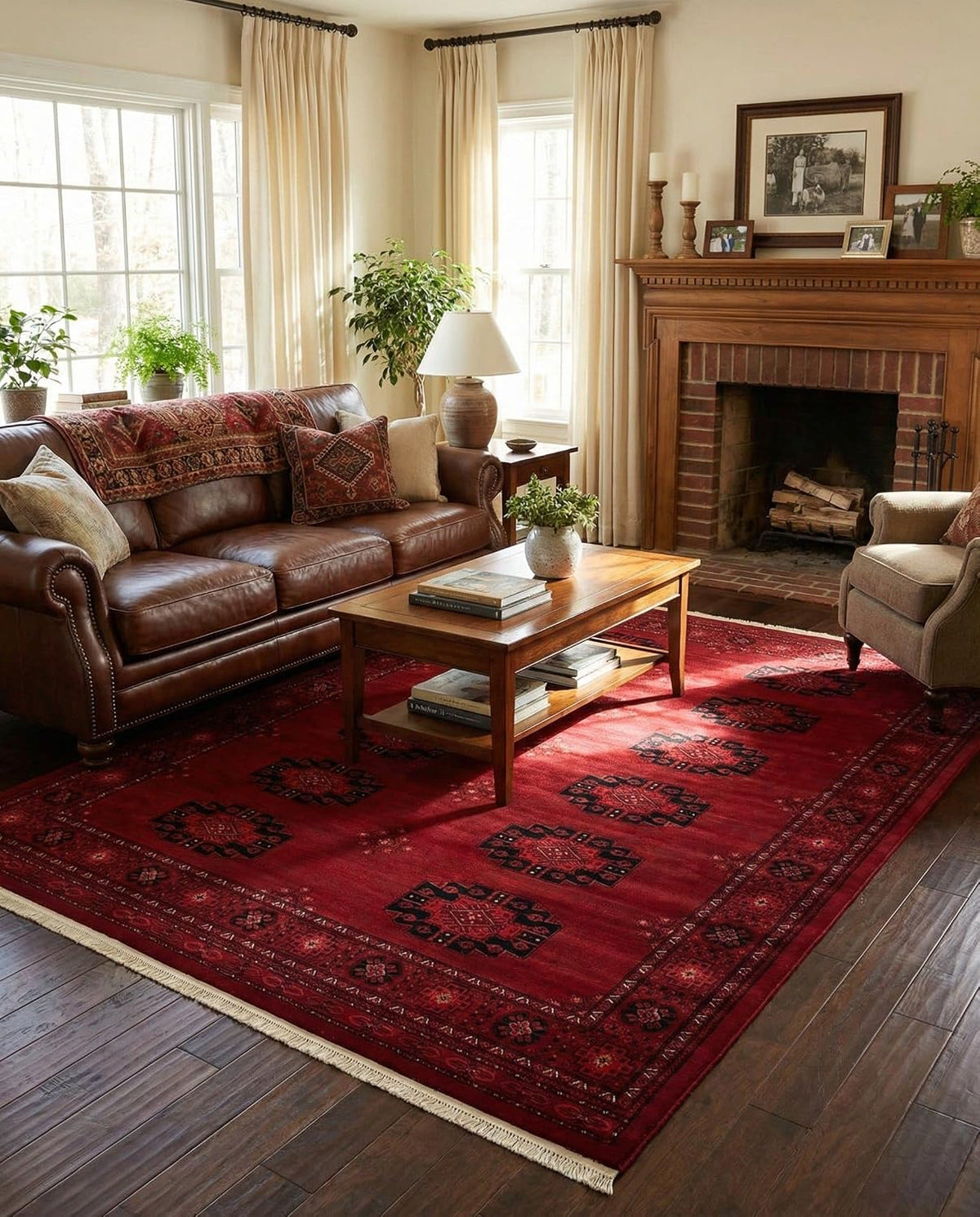 Bokhara Collection Rug - 7' Red Tribal Medallion Rug - Perfect s, Large Dining Rooms, and Home Offices