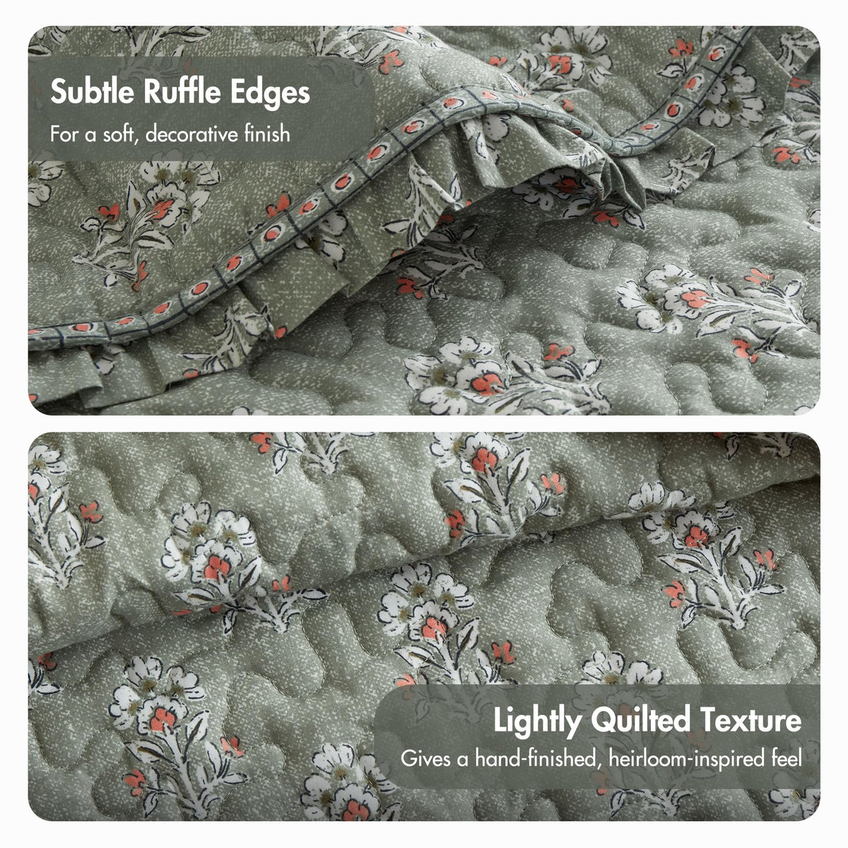 Vintage Floral Quilt Set, 3PC Reversible Bedding Set