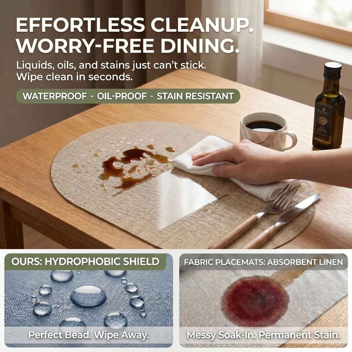 Faux Leather Placemats Set of 4, Wipeable Waterproof Stain Resistant Table Mats, Heat Resistant Thick Placemats with
