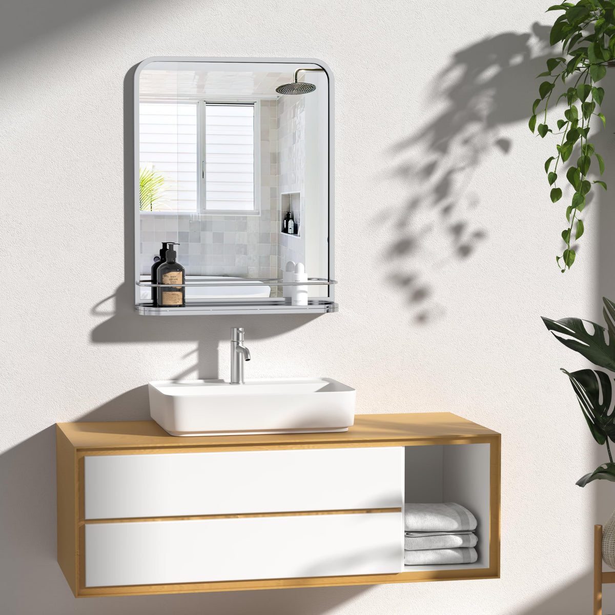 Sliver Bathroom Mirror with Shelf Vanity Mirror
