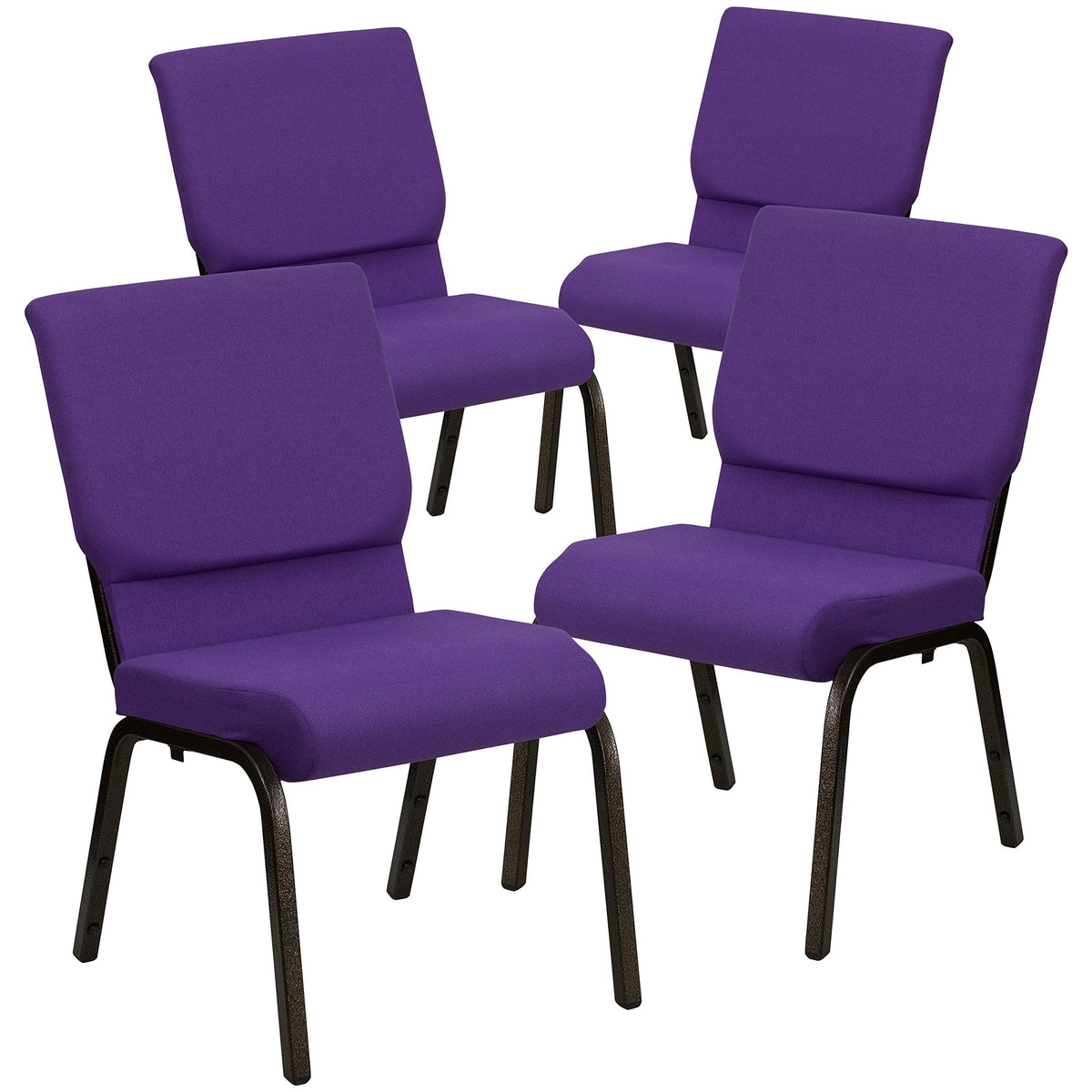4 Pack HERCULES Series 18.5''W Stacking Church Chair in Purple Fabric - Gold Vein Frame