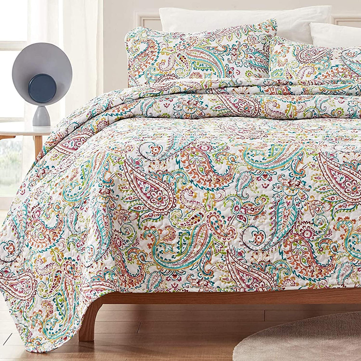 3-Piece Printed Quilt Set - Size - Lightweight Reversible Bedding Coverlet Set for All Season (Classic