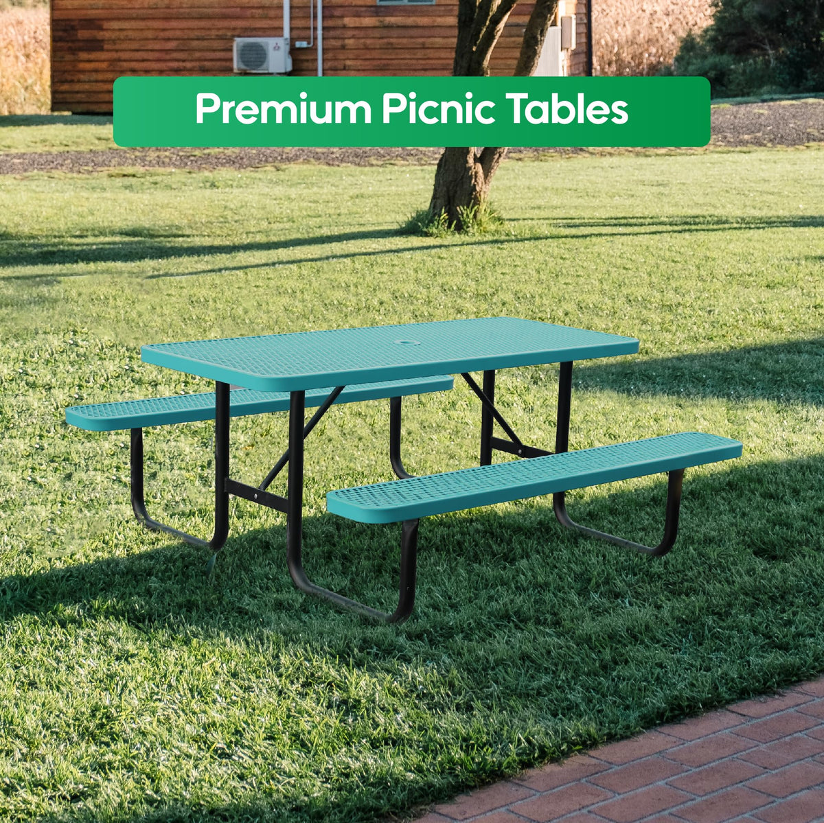 4FT Metal Picnic Tables for Outdoors, Commercial Rectangular Picnic Table and Bench Set for Outside, Patio, Garden