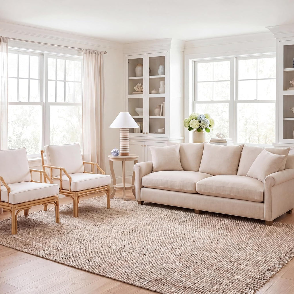 Natural Fiber Collection Area Rug, Grey & Beige, Handmade Woven Fringe Jute, Ideal for High Traffic Areas