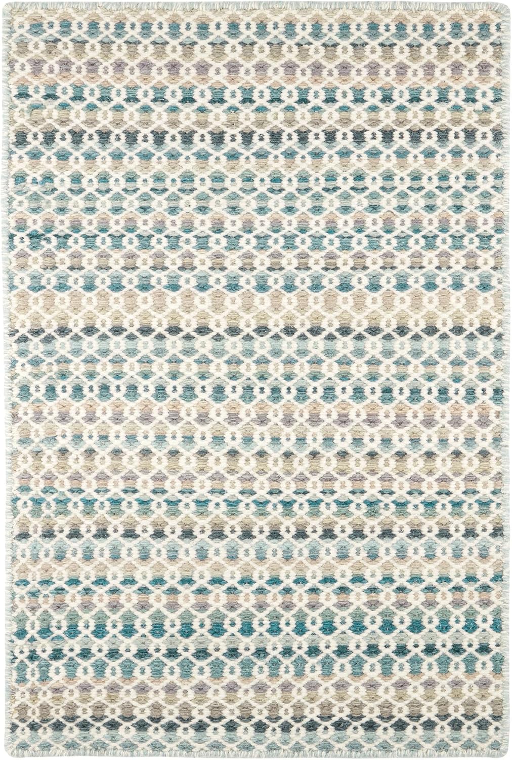Poppy Blue Geometric Handwoven Wool Rug