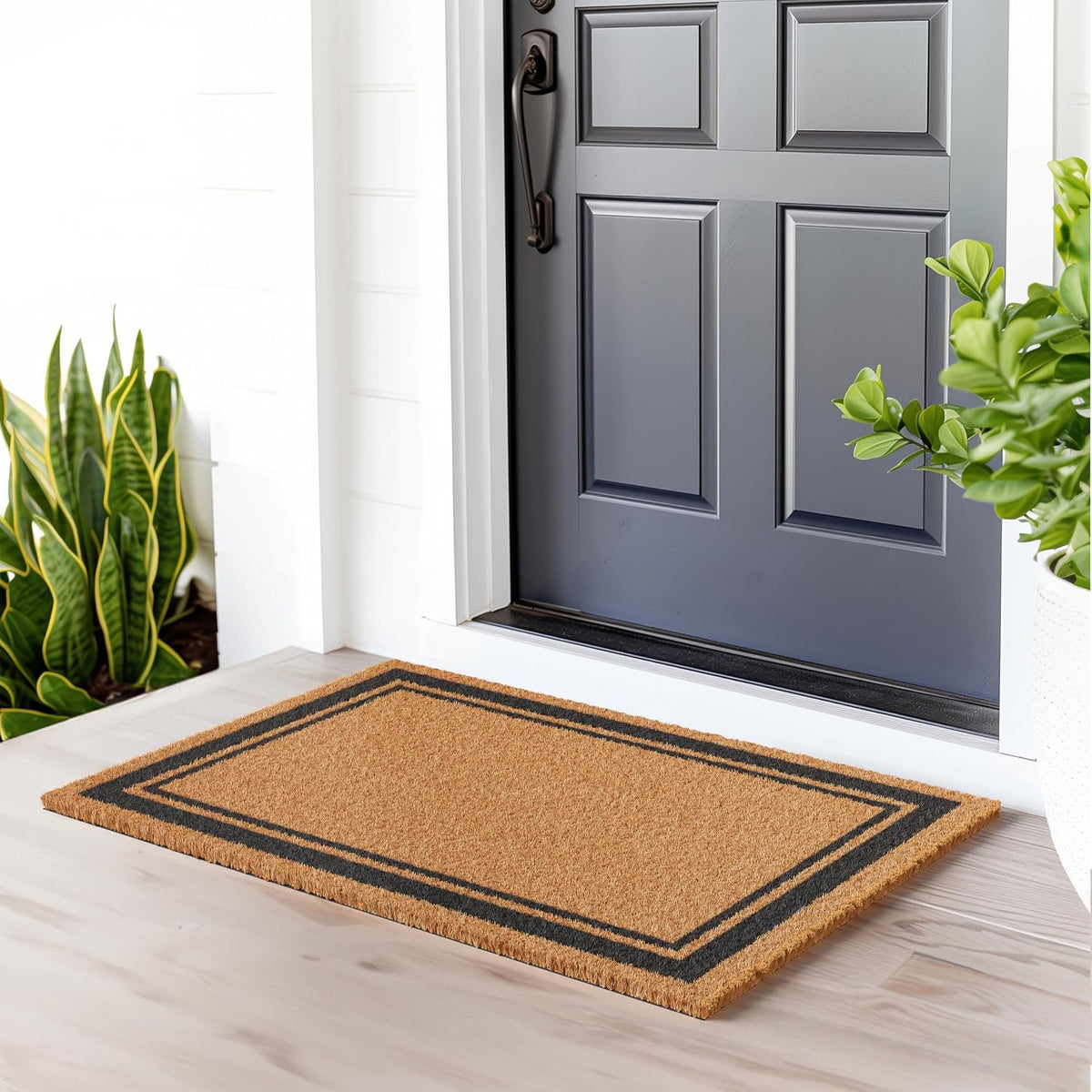 Natural Coco Coir Non-Slip Doormat (24x36, Border) | Heavy-Duty Welcome Mat with Rug-Grip Backing for Front Door
