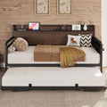 Twin Daybed with Pop Up Trundle & Charging Station & Storage Shelf | Pop Up Trundle with Smooth Wheels, Strong
