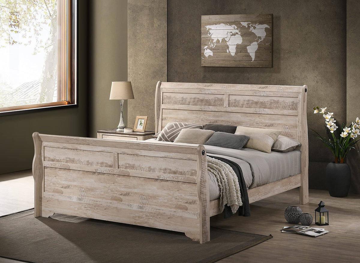 Imerland Contemporary White-wash Finished Sleigh Bed