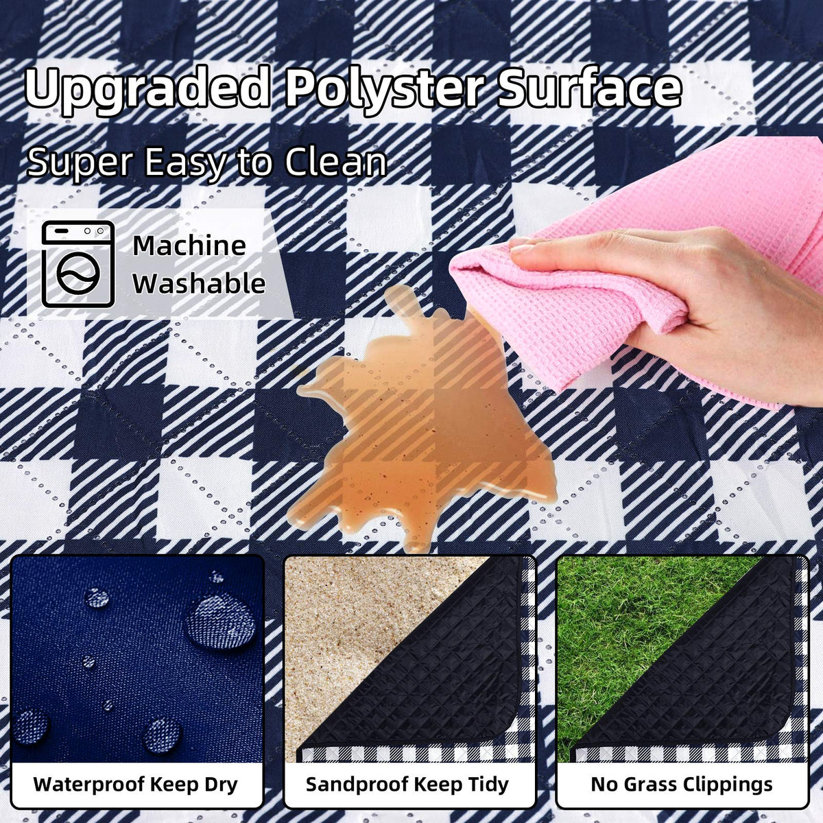 Picnic Blankets Machine Washable, 80''x80'' Extra Large Waterproof Sandproof Foldable Compact Beach Blanket