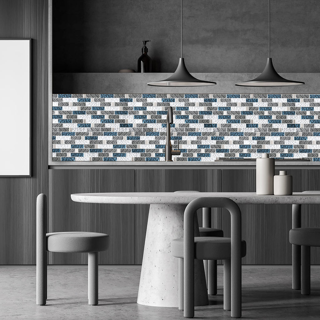 Glass Tiles Backsplash Subway Blue Mosaic Tile Bathroom Walls (Pack of 5 Sheets)